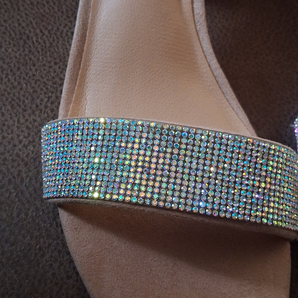 Madden NYC Illie City Blush Block Heel Sandals With Rhinestone Strap Size 11